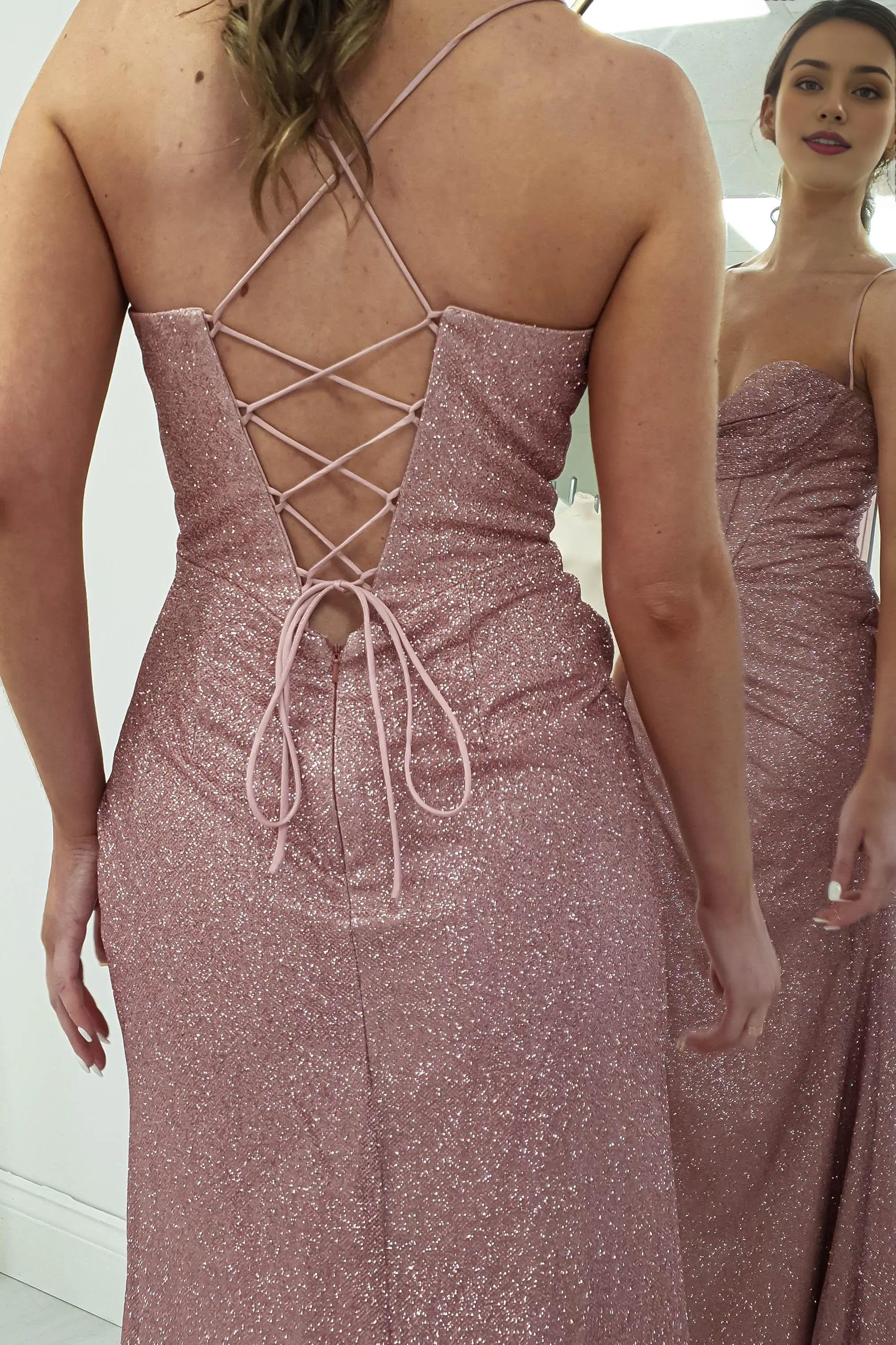 Robe Weitese élégante, coupe trapèze, col bénitier, paillettes, bretelles spaghetti, sans manches, robe de bal à lacets